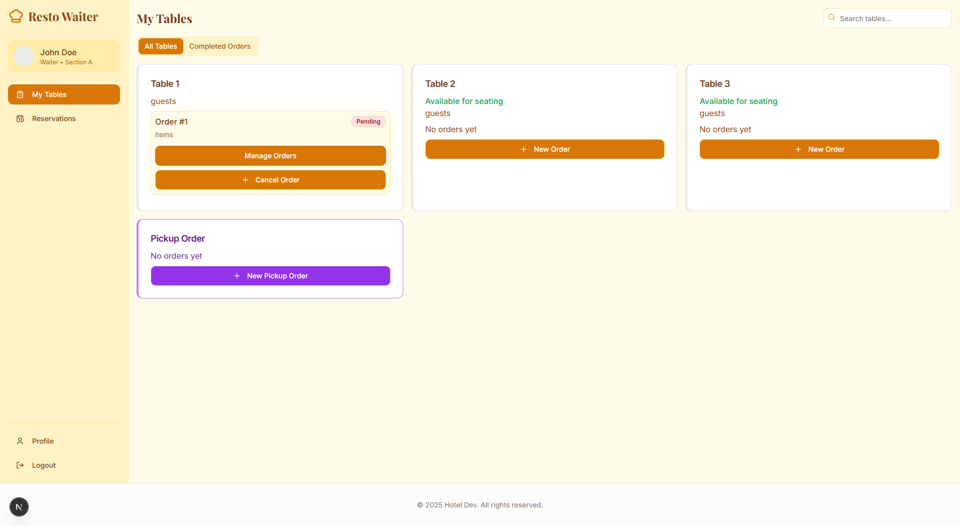 Waiter interface preview